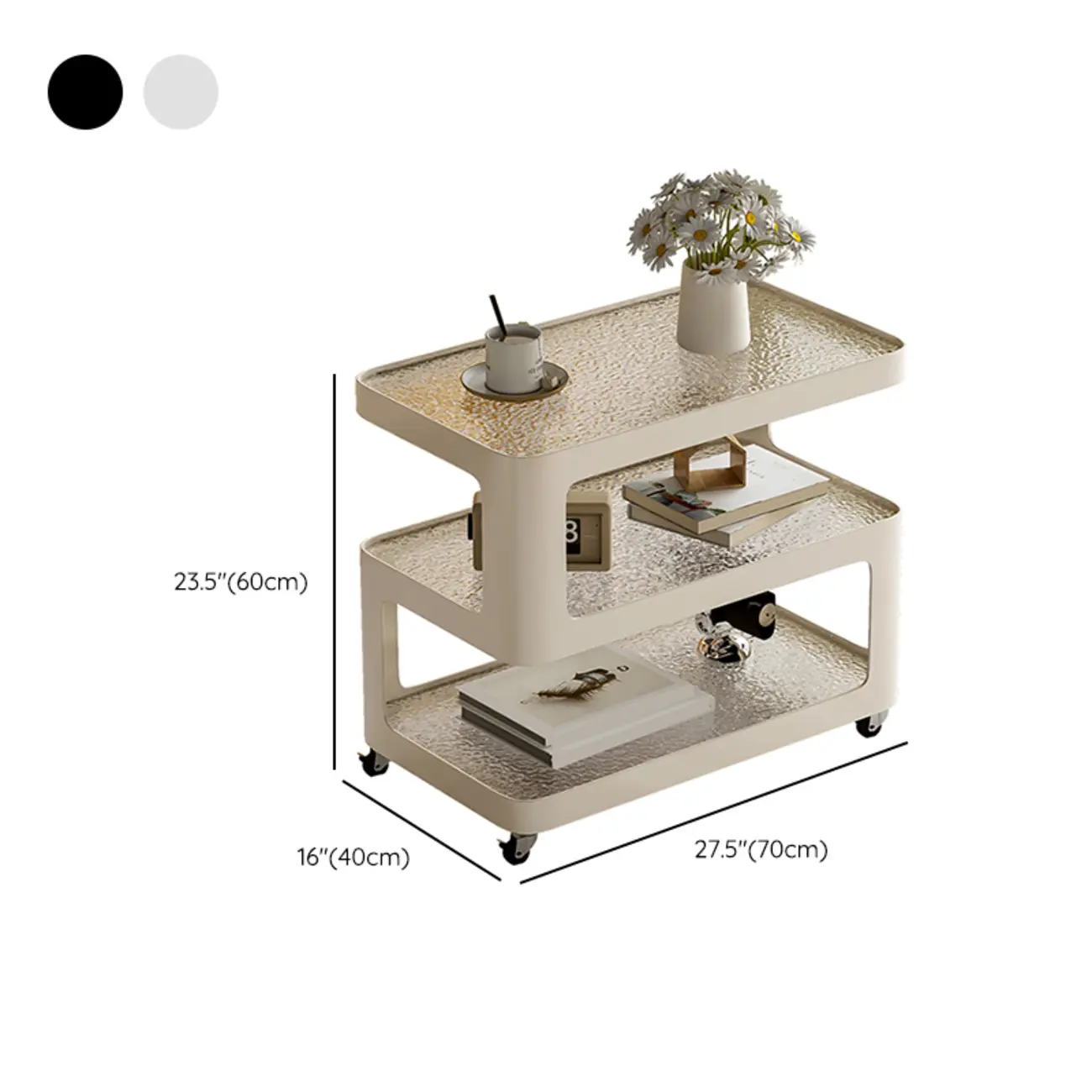 Rectangular Glass Top 3-Layer Storage Mobile Side Table Image - 11 | homeyfad