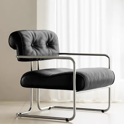 Modern Nappa Leather Solid Color Accent Chair with Arms Image - 1