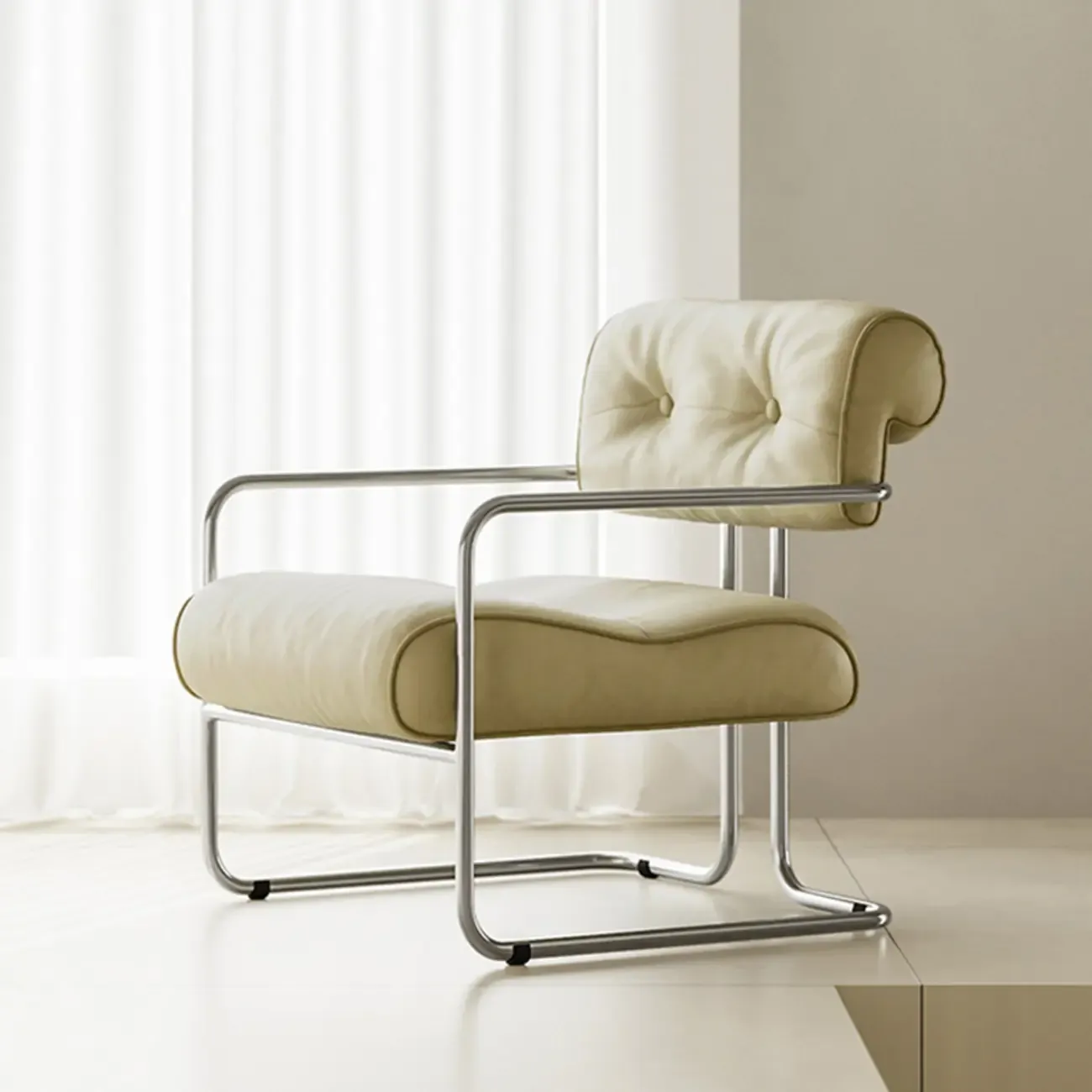 Modern Nappa Leather Solid Color Accent Chair with Arms Image - 4