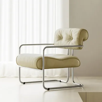 Modern Nappa Leather Solid Color Accent Chair with Arms Image - 4