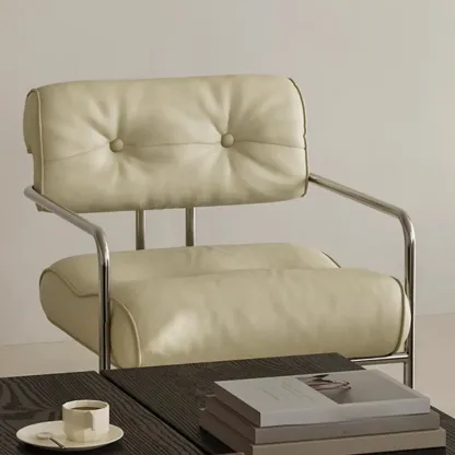 Modern Nappa Leather Solid Color Accent Chair with Arms Image - 9