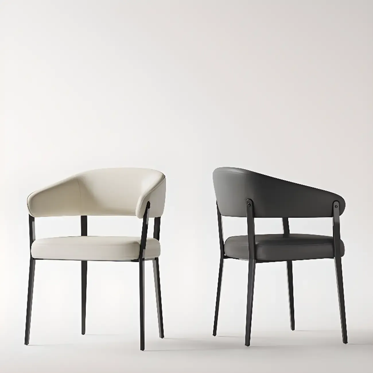 Modern Faux Leather Arm Dining Chair Open Back Alloy Legs Image - 1