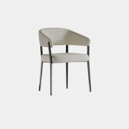 Modern Faux Leather Arm Dining Chair Open Back Alloy Legs Image - 2