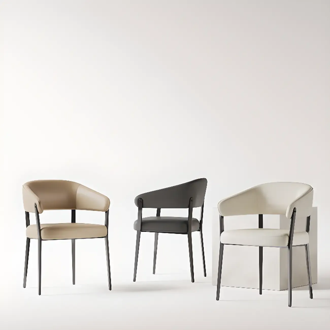 Modern Faux Leather Arm Dining Chair Open Back Alloy Legs Image - 3