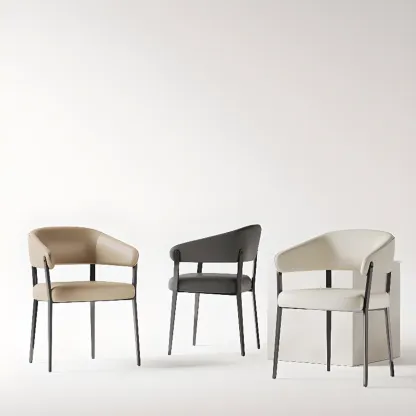 Modern Faux Leather Arm Dining Chair Open Back Alloy Legs Image - 3