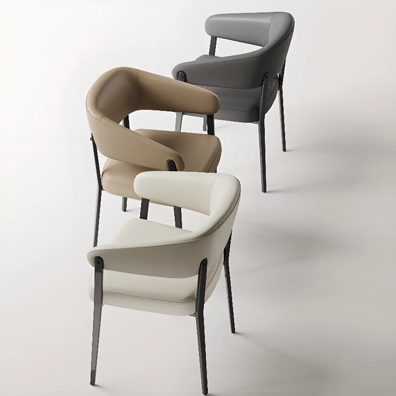 Modern Faux Leather Arm Dining Chair Open Back Alloy Legs Image - 6 | homeyfad