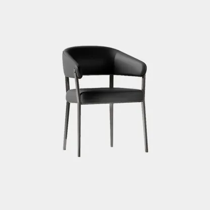Modern Faux Leather Arm Dining Chair Open Back Alloy Legs Image - 7