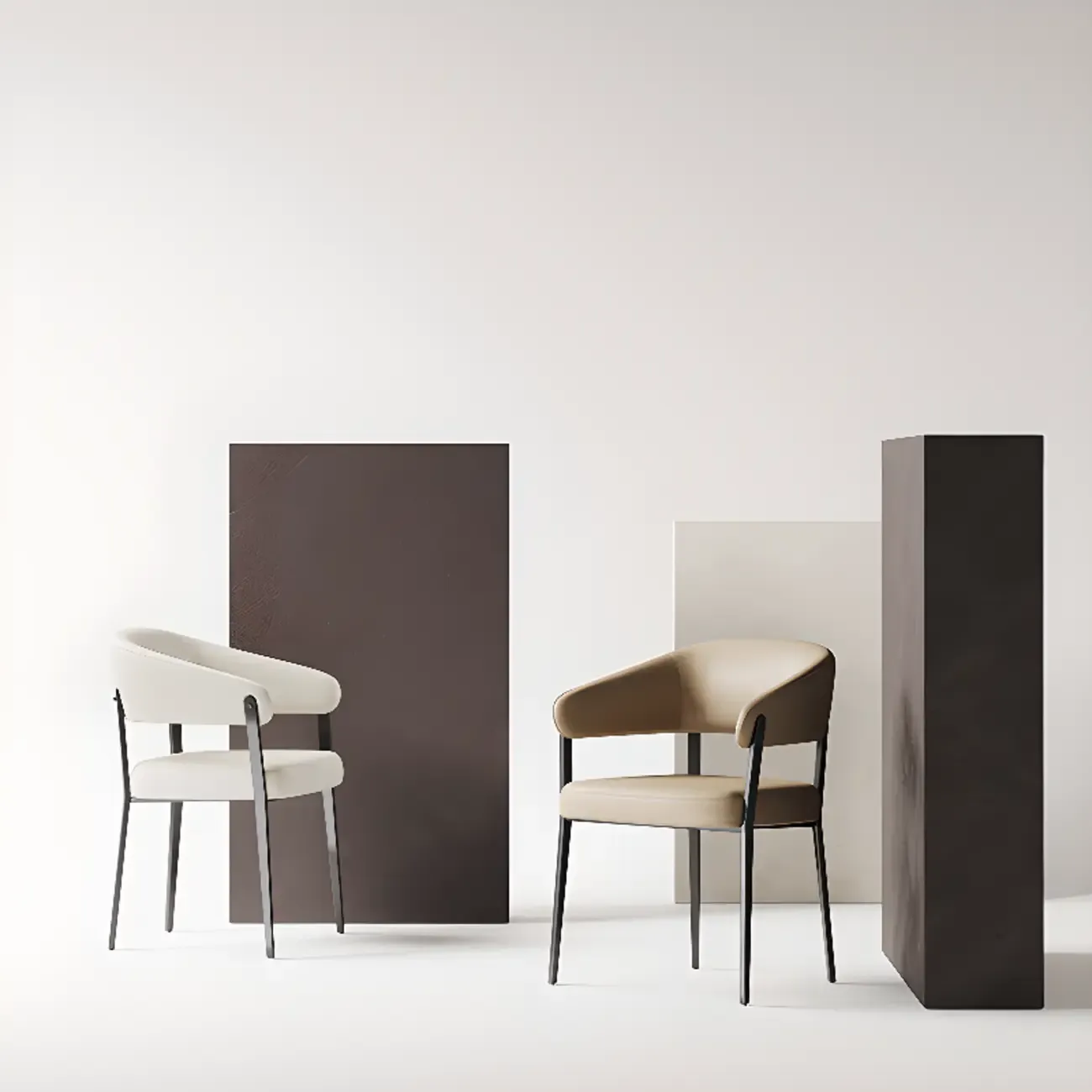 Modern Faux Leather Arm Dining Chair Open Back Alloy Legs Image - 8