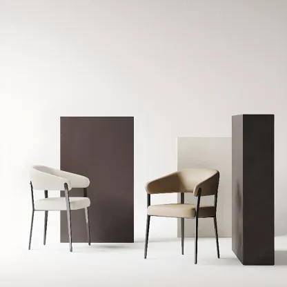 Modern Faux Leather Arm Dining Chair Open Back Alloy Legs Image - 8