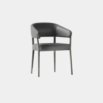 Modern Faux Leather Arm Dining Chair Open Back Alloy Legs Image - 9