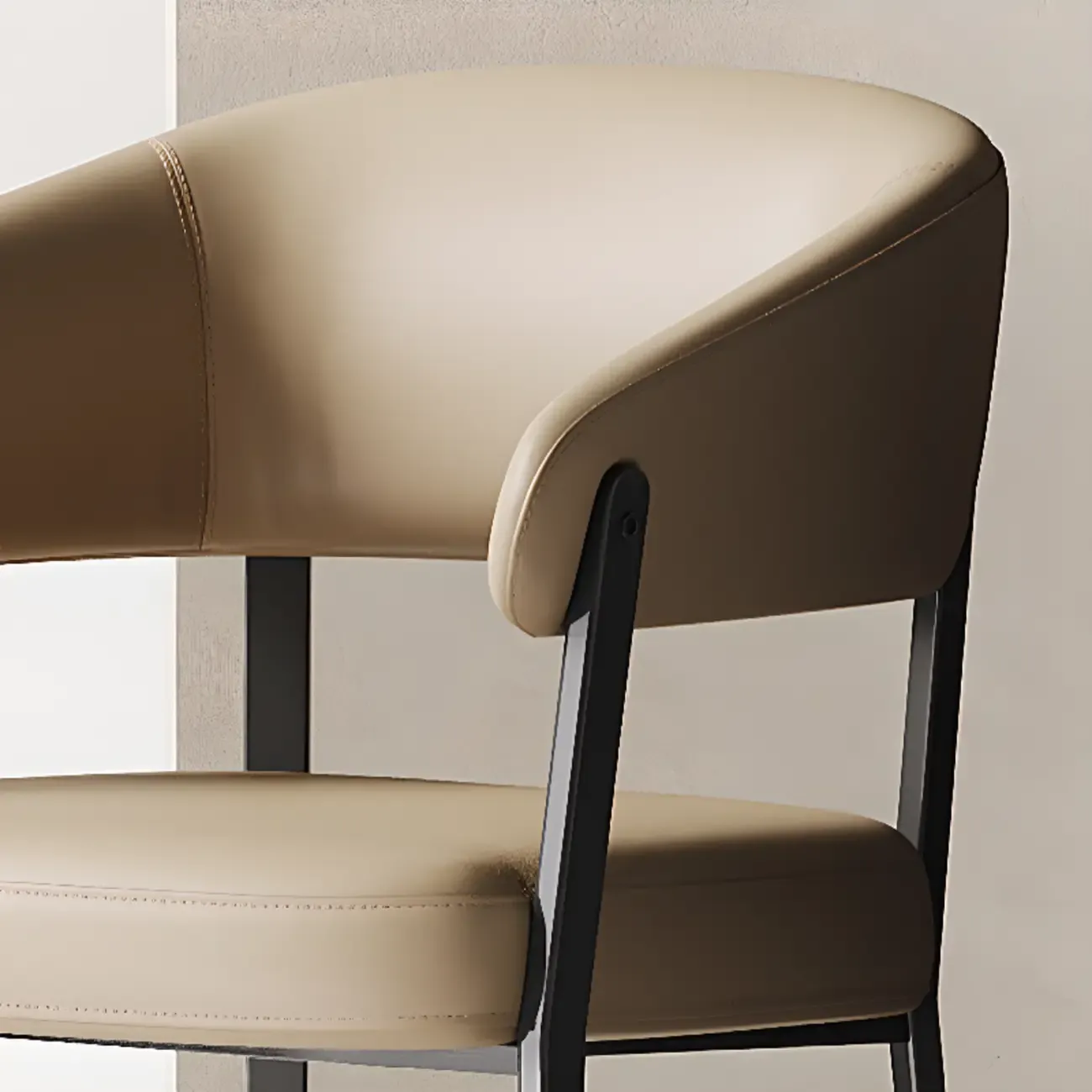 Modern Faux Leather Arm Dining Chair Open Back Alloy Legs Image - 12