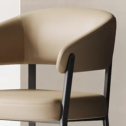 Modern Faux Leather Arm Dining Chair Open Back Alloy Legs Image - 12