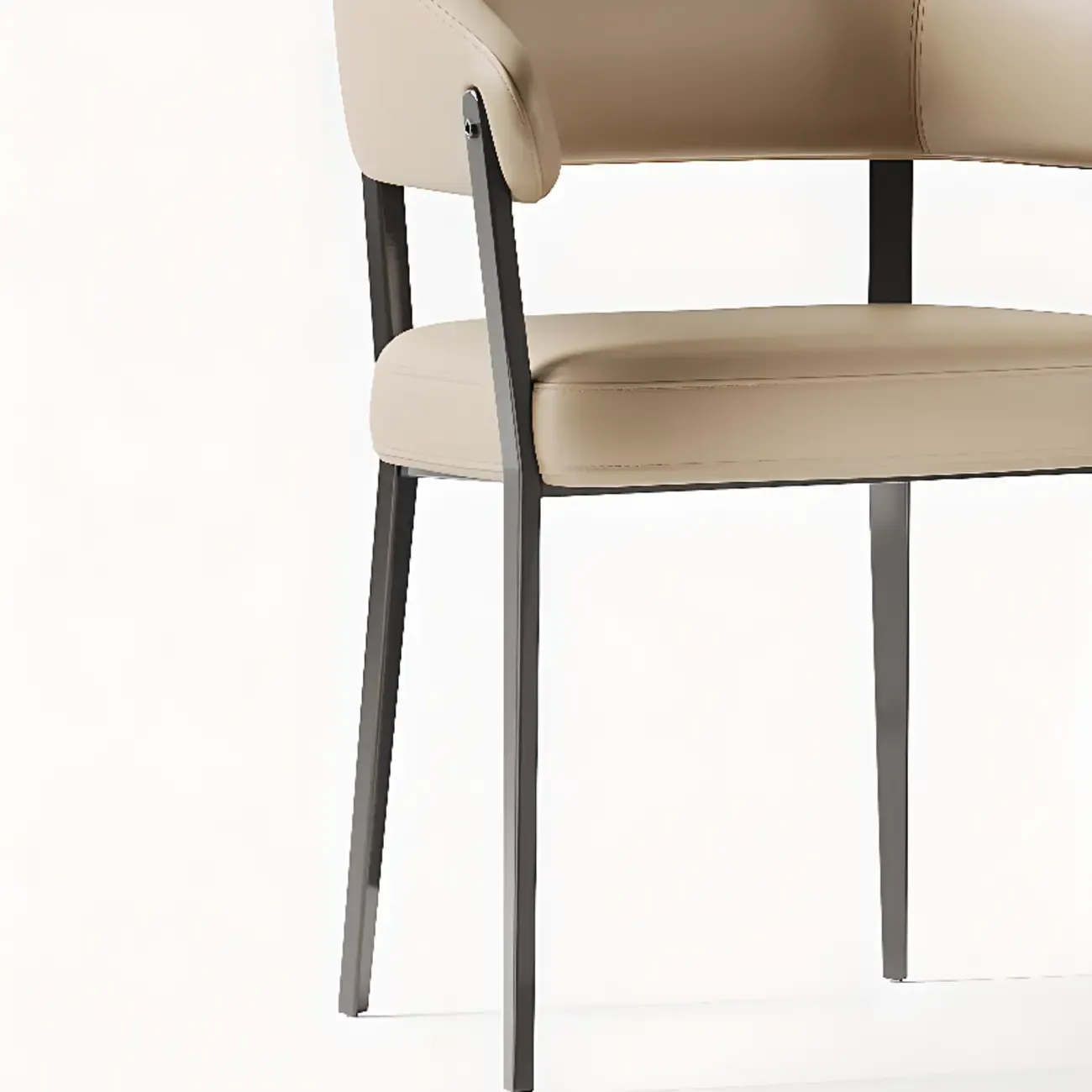 Modern Faux Leather Arm Dining Chair Open Back Alloy Legs Image - 14