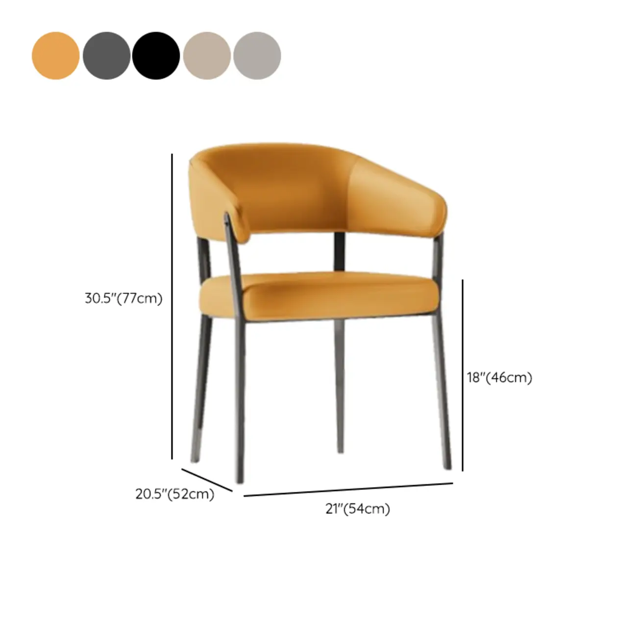 Modern Faux Leather Arm Dining Chair Open Back Alloy Legs #size | homeyfad