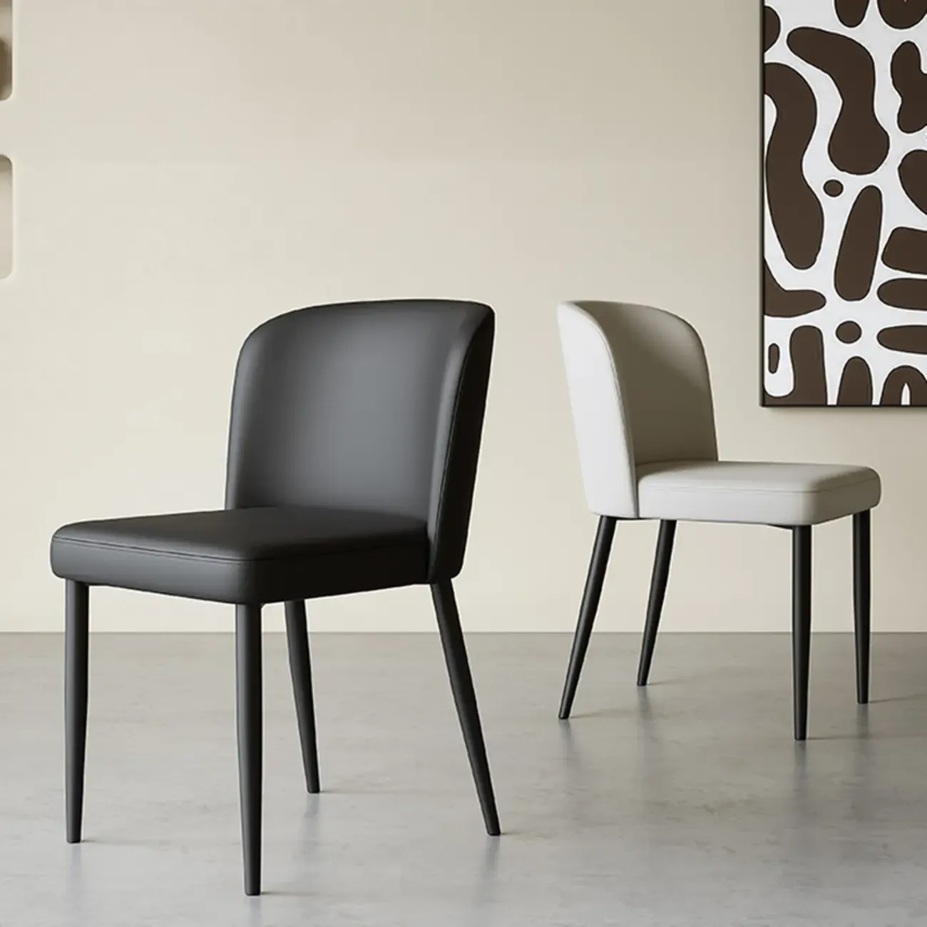 Modern Armless Microfiber Leather Dining Chair with Black Legs Image - 1