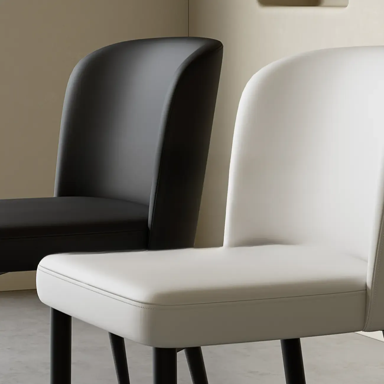 Modern Armless Microfiber Leather Dining Chair with Black Legs Image - 10