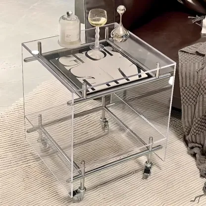Stylish Clear Acrylic 360° Rolling Cubic Side Table Image - 1