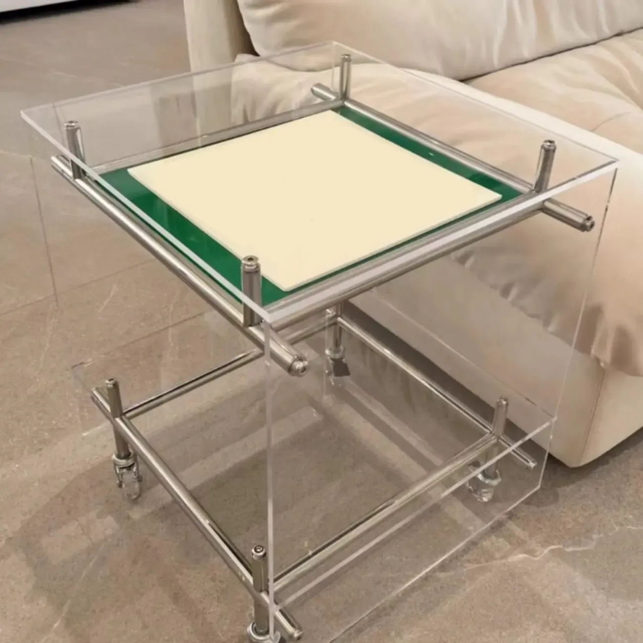 Stylish Clear Acrylic 360° Rolling Cubic Side Table Image - 2