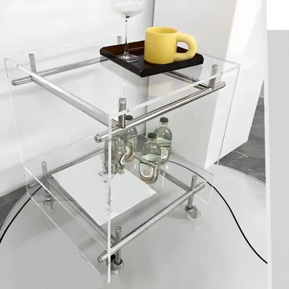 Stylish Clear Acrylic 360° Rolling Cubic Side Table Image - 3