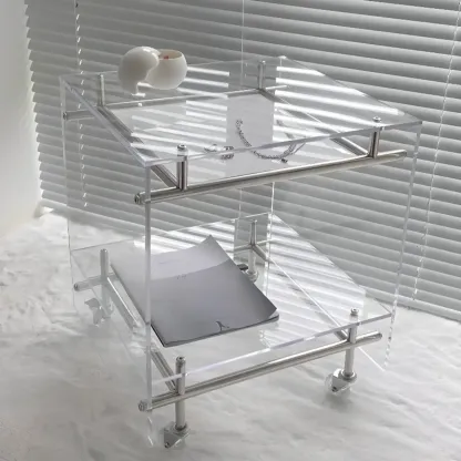 Stylish Clear Acrylic 360° Rolling Cubic Side Table Image - 5
