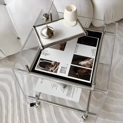 Stylish Clear Acrylic 360° Rolling Cubic Side Table Image - 7