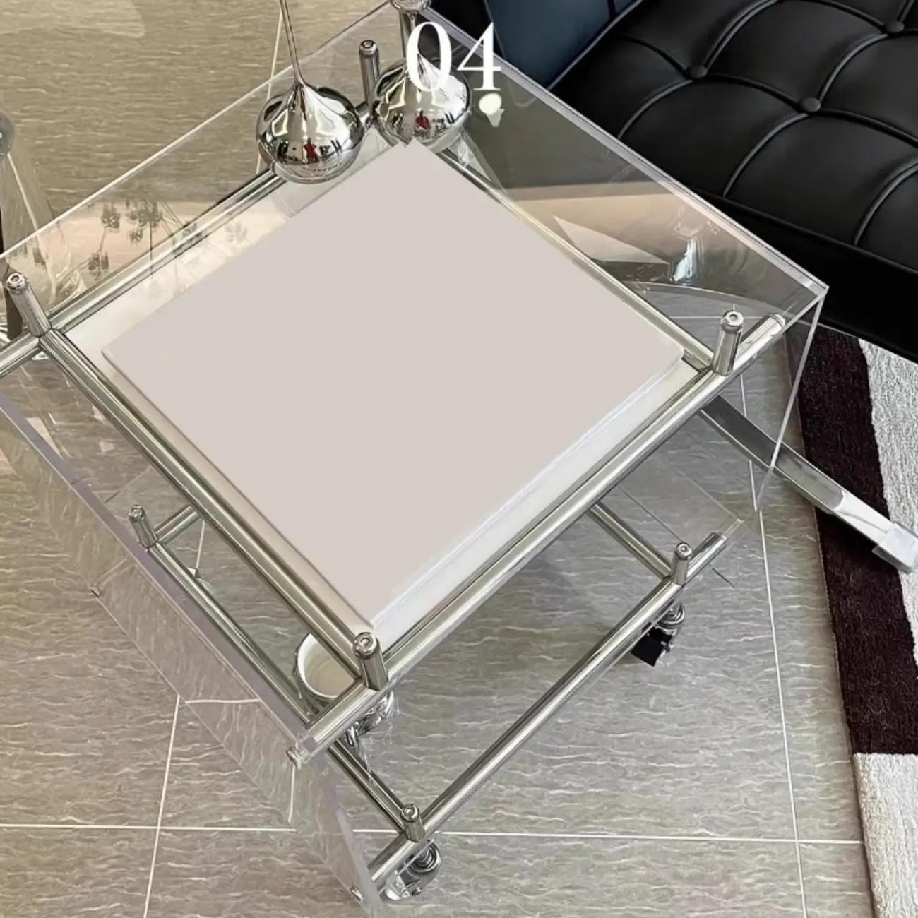 Stylish Clear Acrylic 360° Rolling Cubic Side Table Image - 10