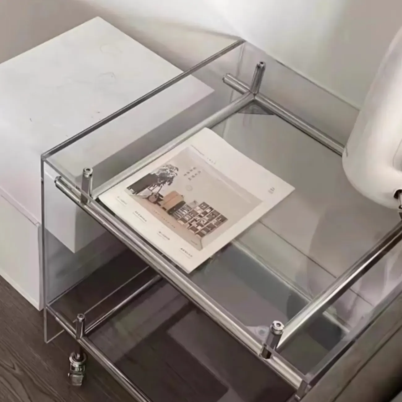 Stylish Clear Acrylic 360° Rolling Cubic Side Table Image - 11