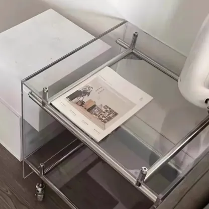 Stylish Clear Acrylic 360° Rolling Cubic Side Table Image - 11