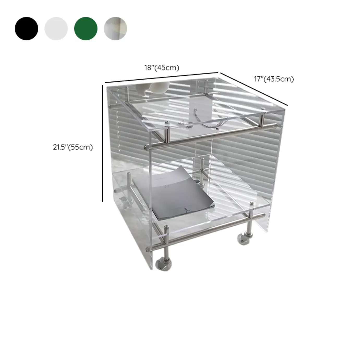 Stylish Clear Acrylic 360° Rolling Cubic Side Table #size | homeyfad