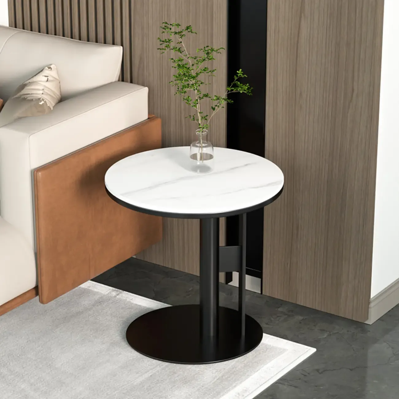 Stylish Marble-Top Steel Small C-Shaped Side Table Image - 2