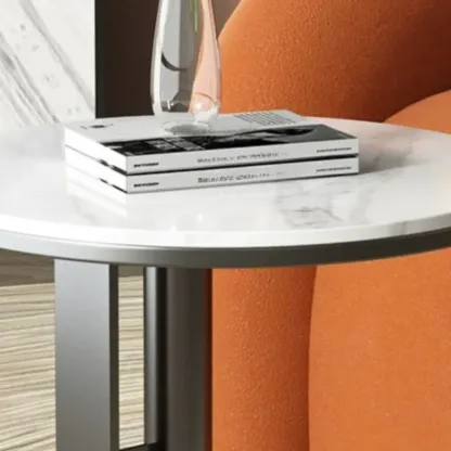 Stylish Marble-Top Steel Small C-Shaped Side Table Image - 5
