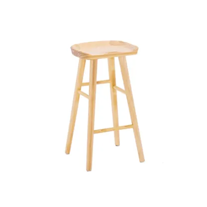 Natural Finish Backless Wooden Bar Stools Image - 3