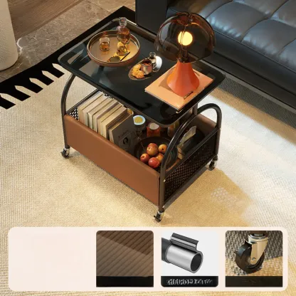 Versatile Glass-Top Metal 360° Rolling Side Table with Storage Image - 3