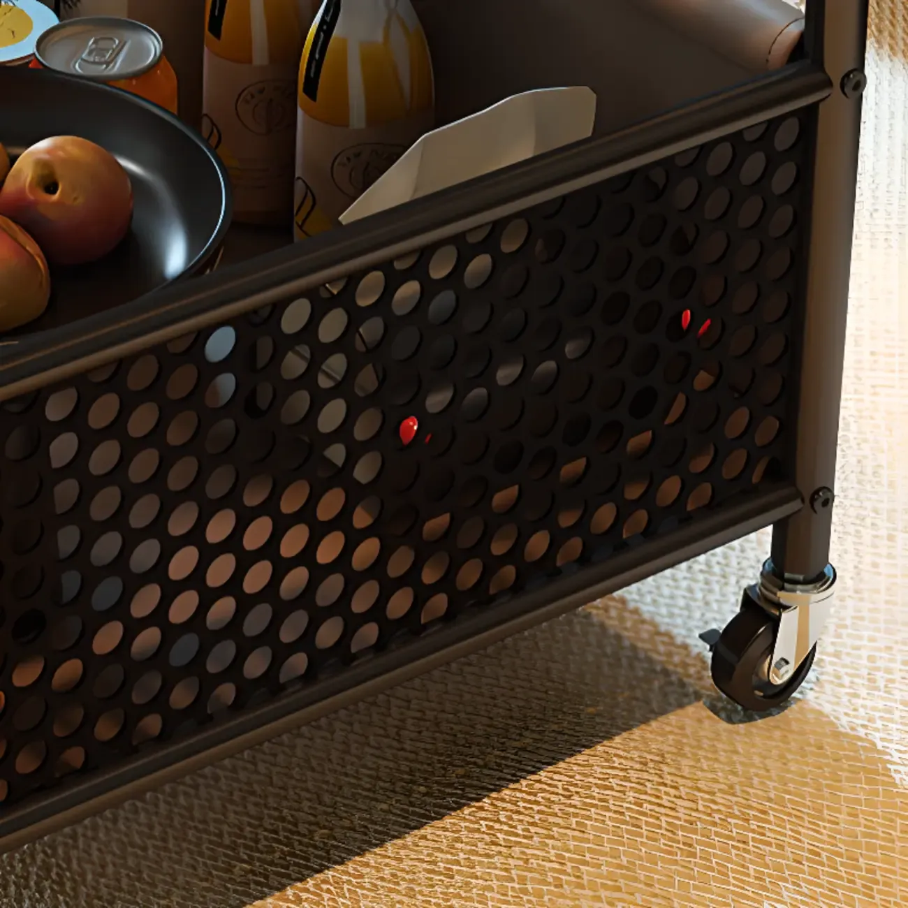 Versatile Glass-Top Metal 360° Rolling Side Table with Storage Image - 8