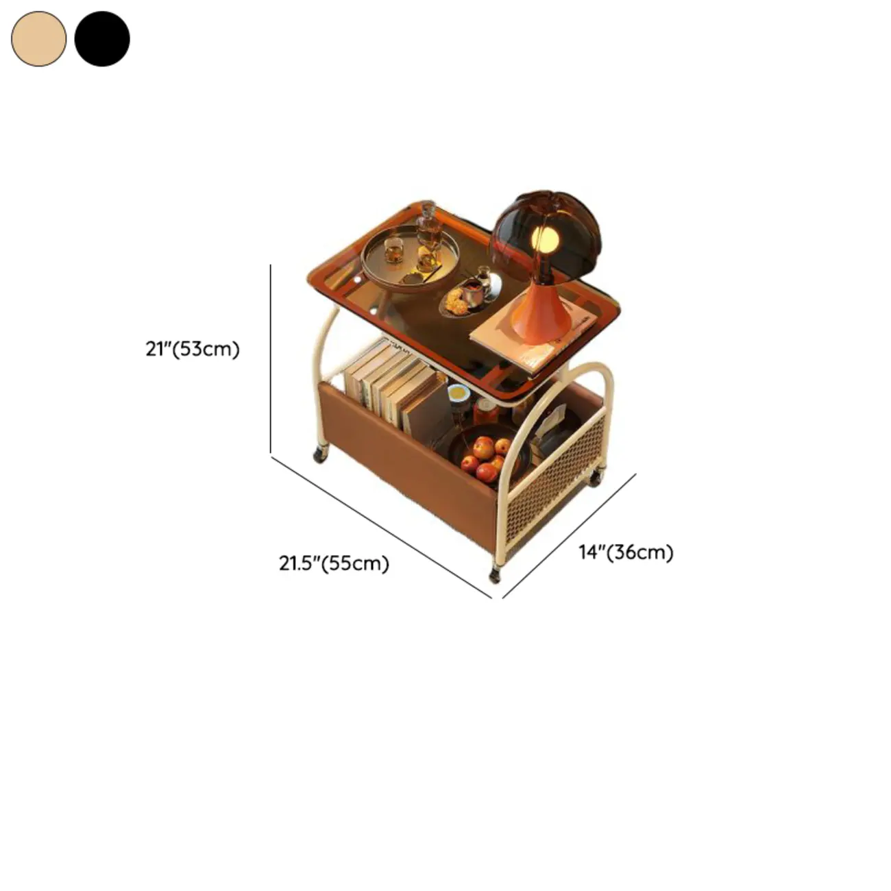 Versatile Glass-Top Metal 360° Rolling Side Table with Storage #size | homeyfad