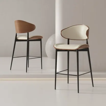 Modern Brown Black Leather Curved Back Bar Stools Image - 3