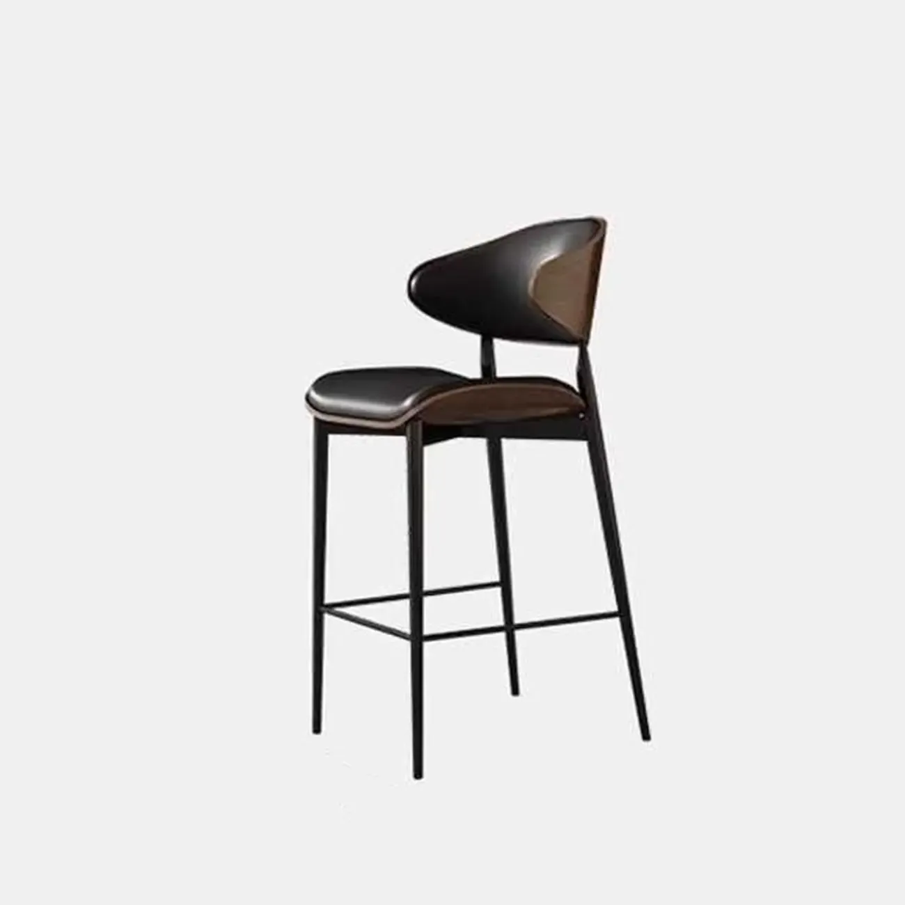 Modern Brown Black Leather Curved Back Bar Stools Image - 6