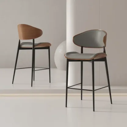 Modern Black Metal Leather Counter Height Bar Stools
