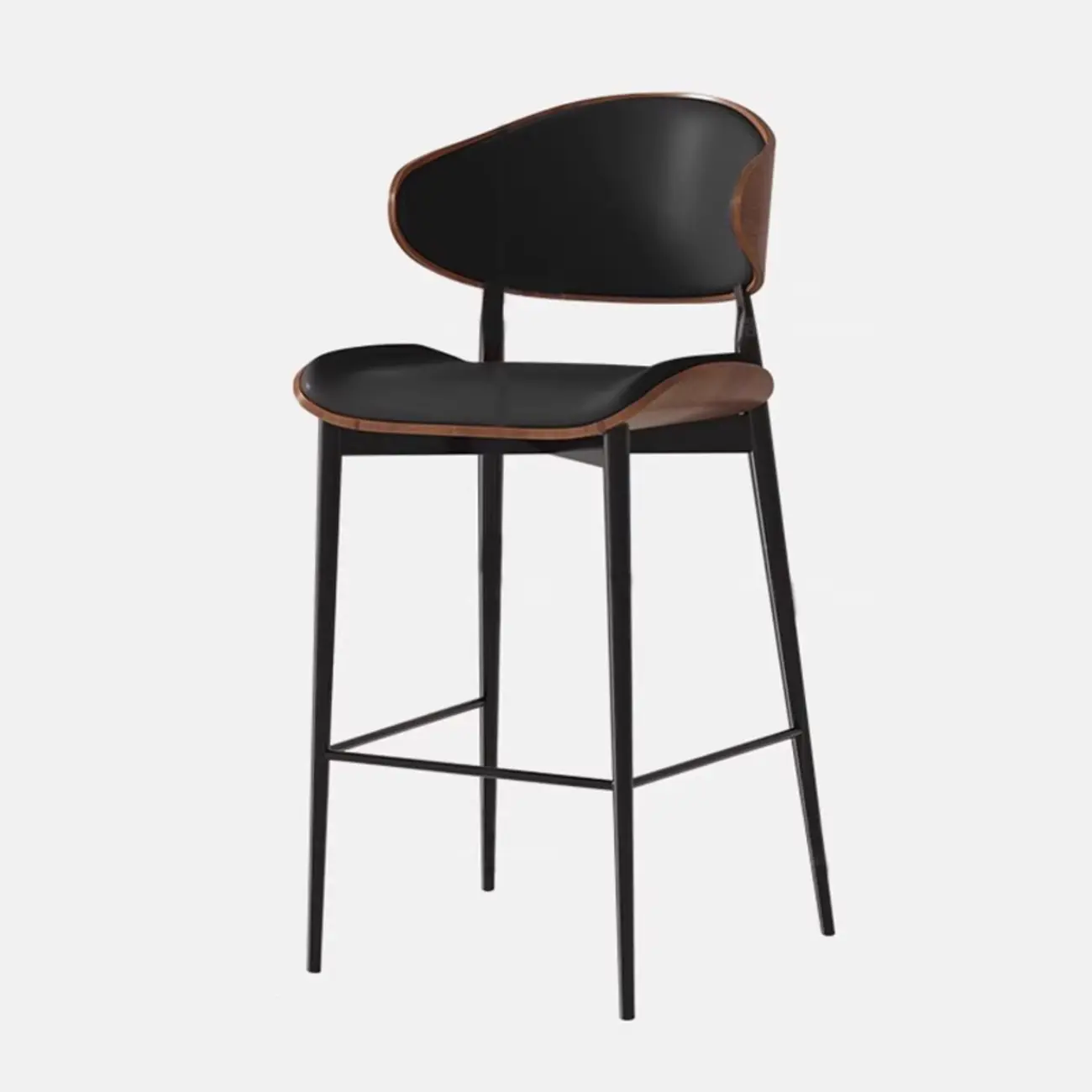 Modern Brown Black Leather Curved Back Bar Stools Image - 7 | homeyfad