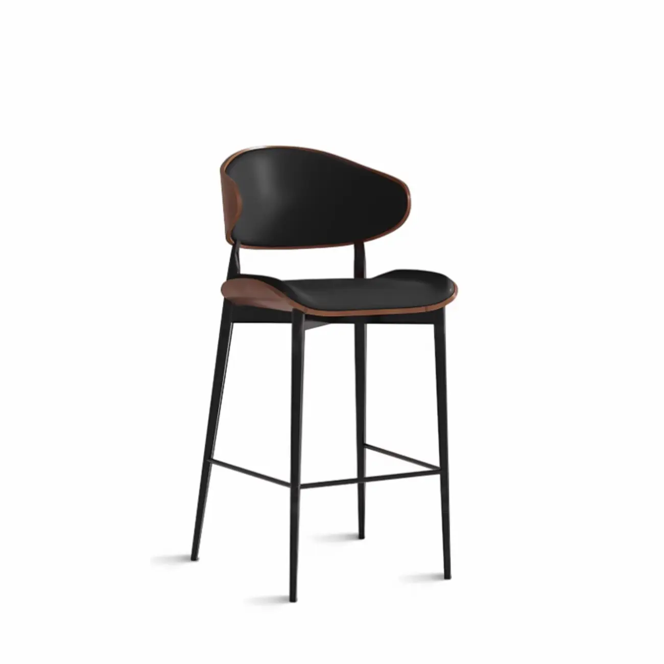 Modern Brown Black Leather Curved Back Bar Stools Image - 11 | homeyfad