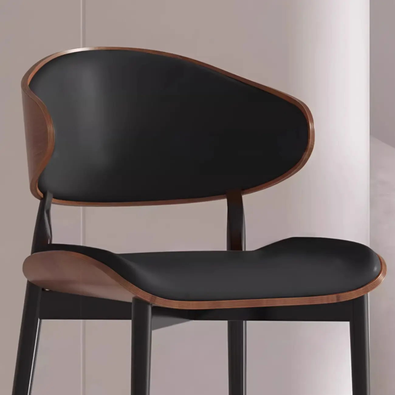 Modern Brown Black Leather Curved Back Bar Stools Image - 8 | homeyfad