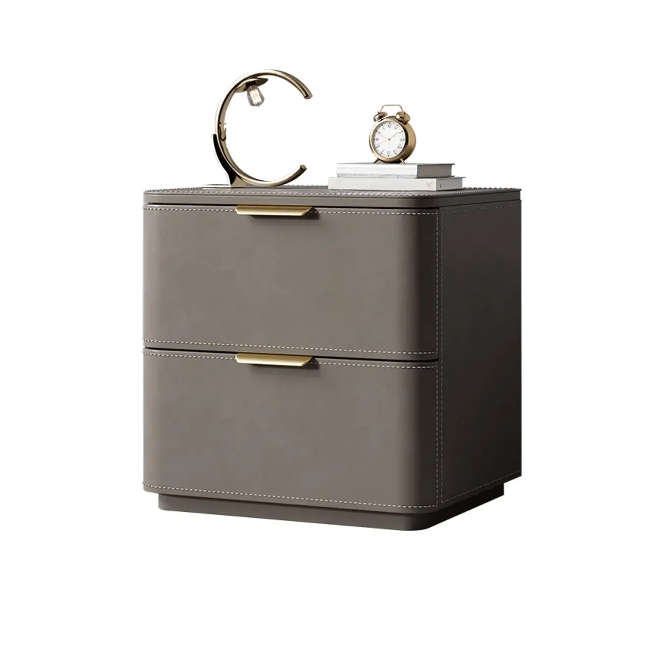Minimalist Narrow Cubic Leather Wood 2-Drawer Nightstand Image - 8