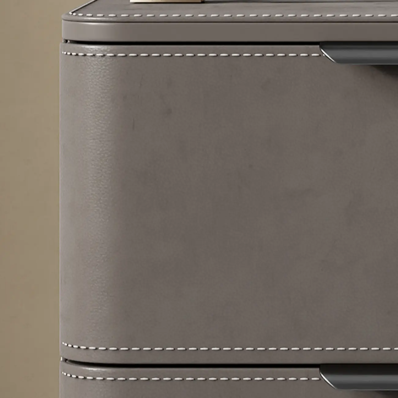 Minimalist Narrow Cubic Leather Wood 2-Drawer Nightstand Image - 10 | homeyfad