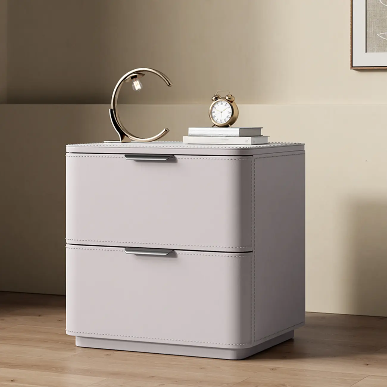 Minimalist Narrow Cubic Leather Wood 2-Drawer Nightstand Image - 16 | homeyfad