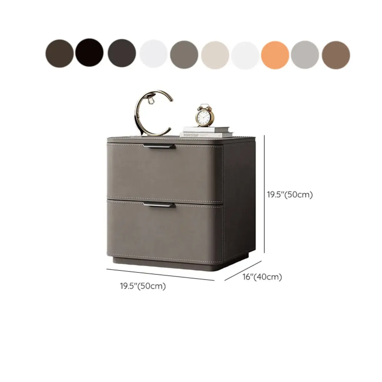 Minimalist Narrow Cubic Leather Wood 2-Drawer Nightstand #size
