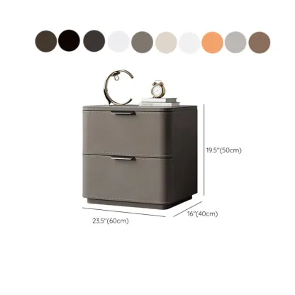 Minimalist Narrow Cubic Leather Wood 2-Drawer Nightstand Image - 20