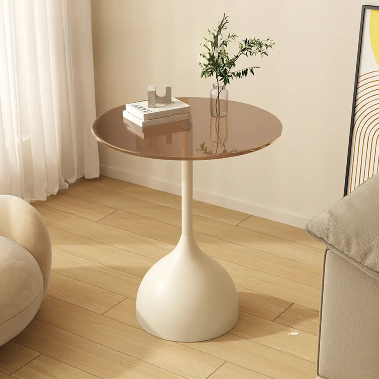 Classic Glass Pedestal Base Circular Chairside Table - Table Only Image - 2 | homeyfad