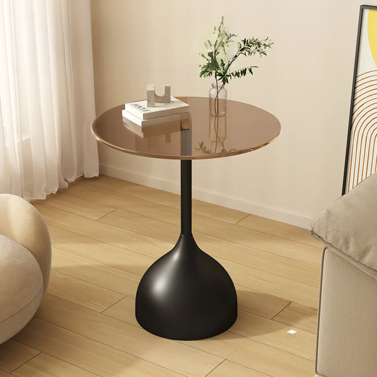 Classic Glass Pedestal Base Circular Chairside Table - Table Only Image - 3 | homeyfad