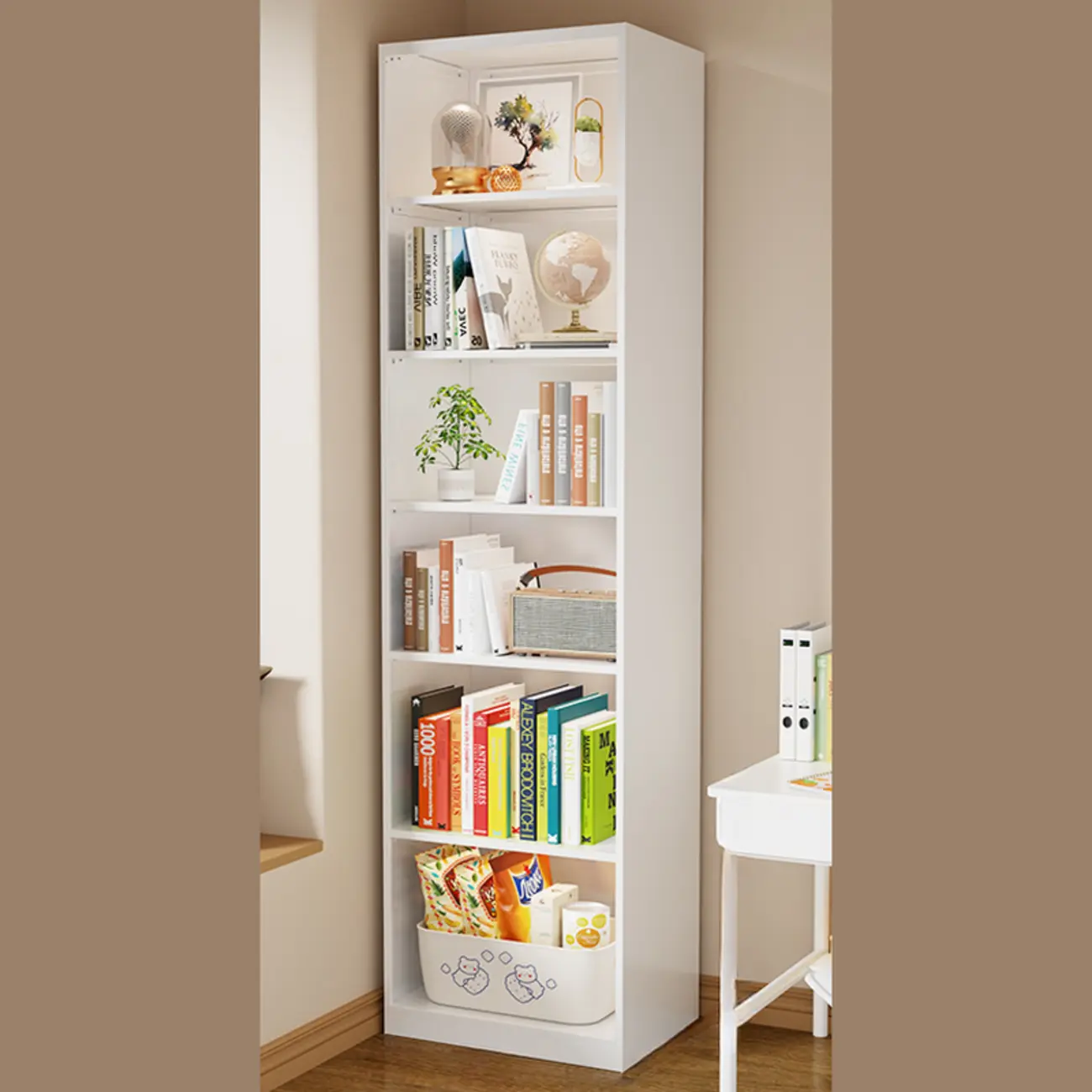 Narrow White Metal Closed Back Tall Bookshelves Image - 2 | homeyfad