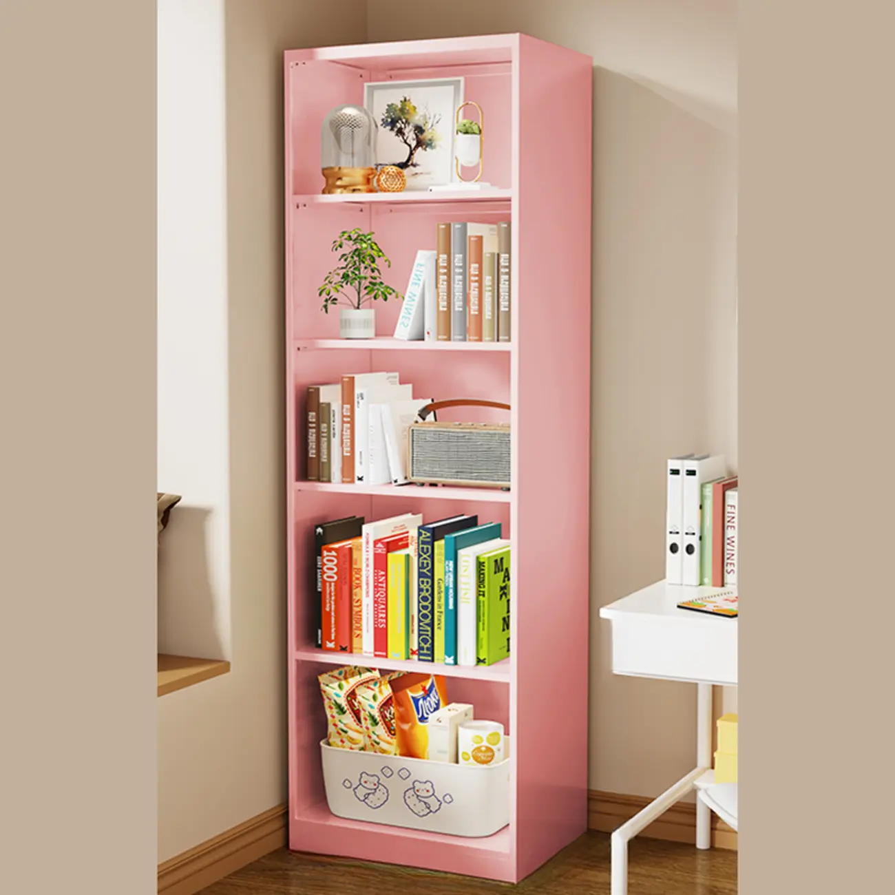 Narrow White Wooden Closed Back Tall Bookshelves Image - 2 | homeyfad